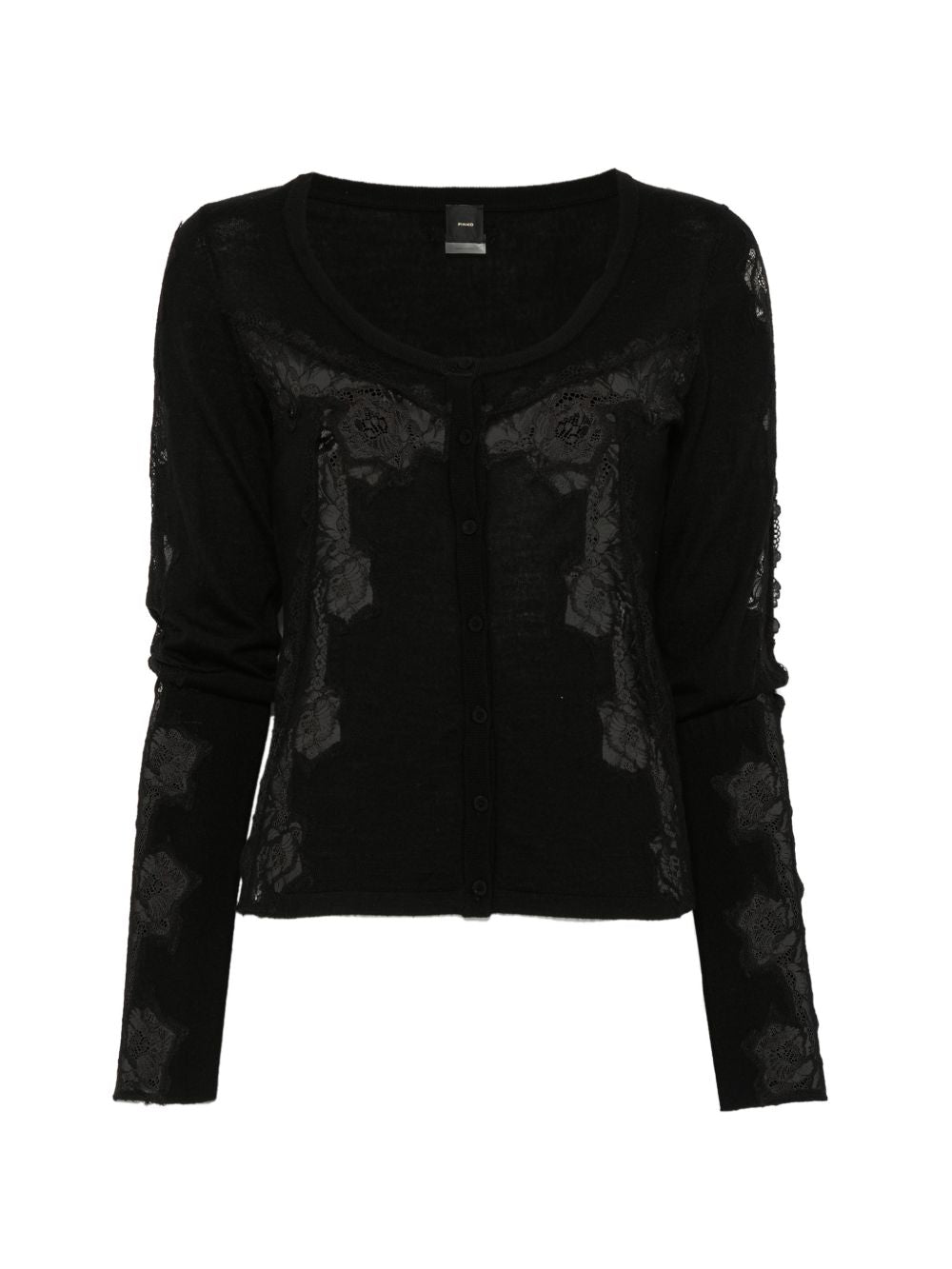 PINKO Cardigan nero Urlo in lana con pizzo e scollo a barca