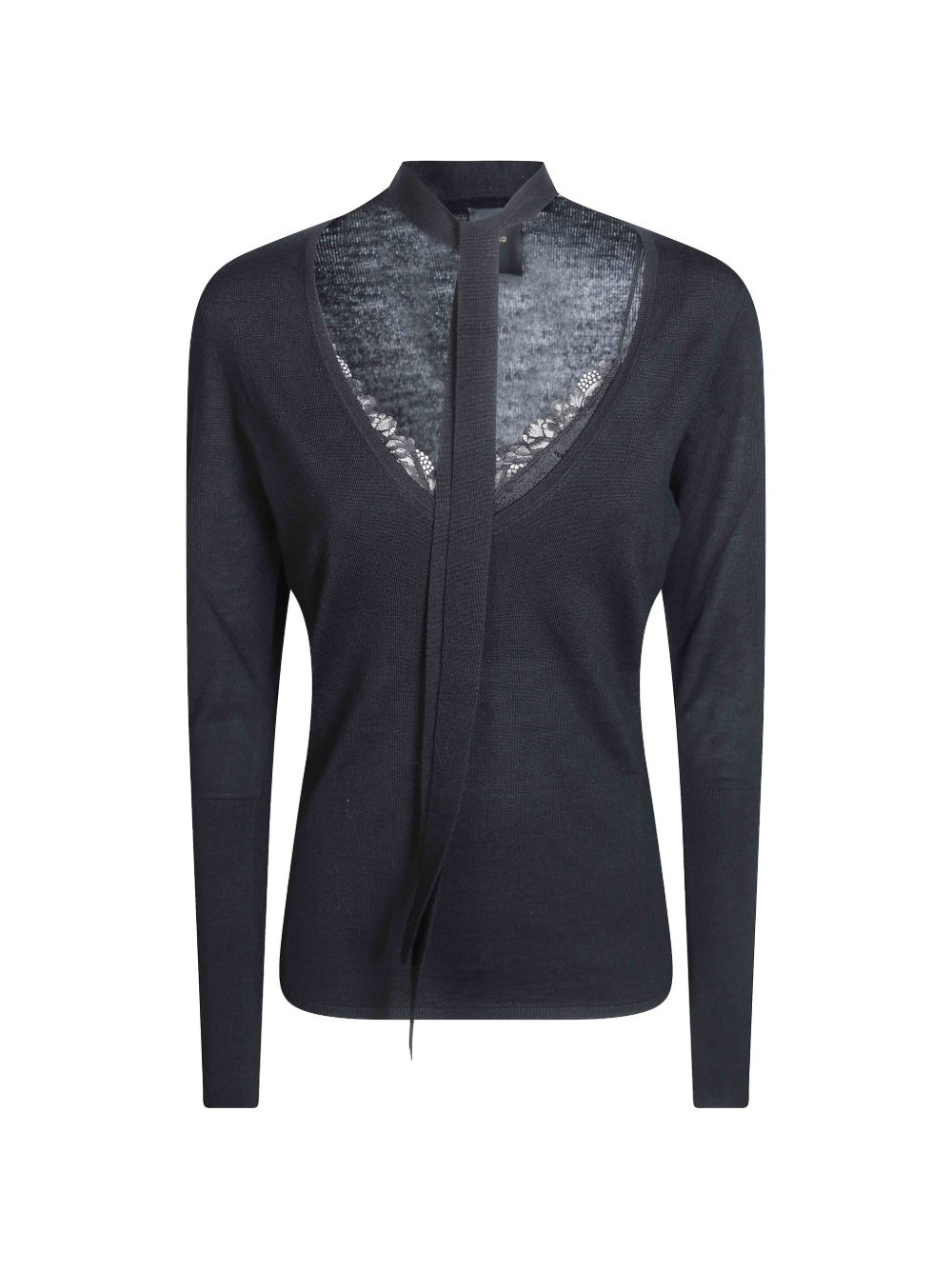 PINKO Maglia nera Soffio in lana con scollo a V e pussy bow integrato