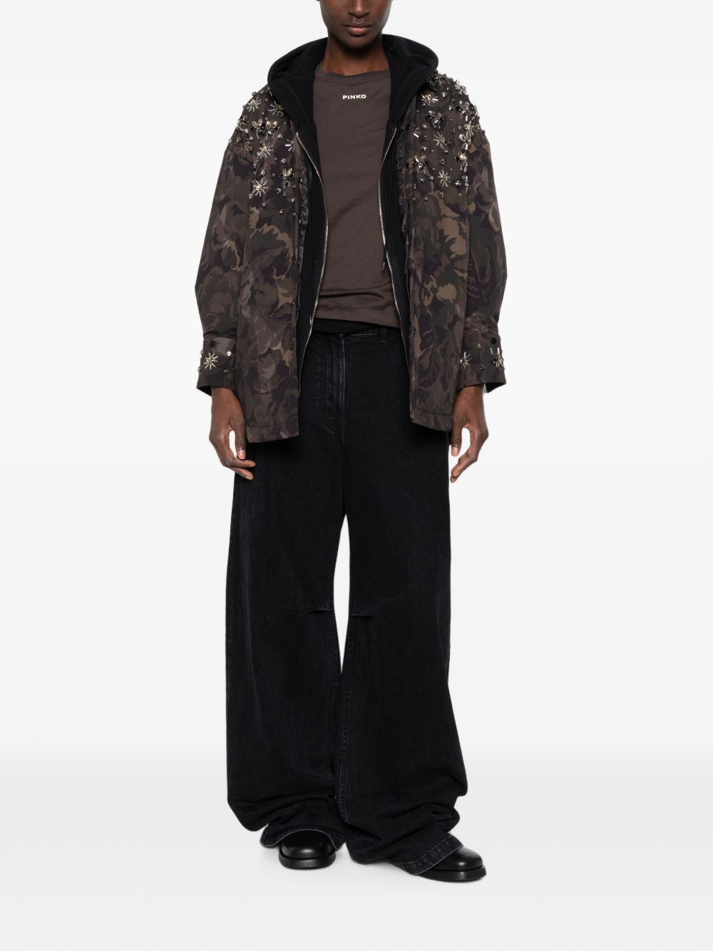 PINKO Giacca verde Barengo con design floreale impreziosito da strass