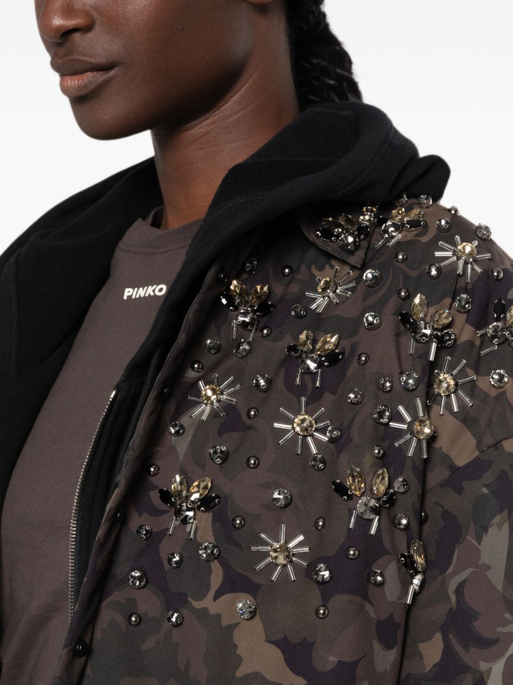 PINKO Giacca verde Barengo con design floreale impreziosito da strass