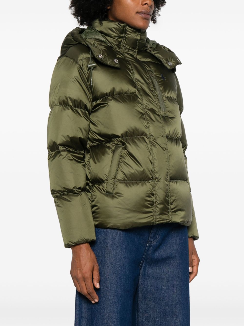 POLO RALPH LAUREN Piumino corto verde oliva con cappuccio e tasche