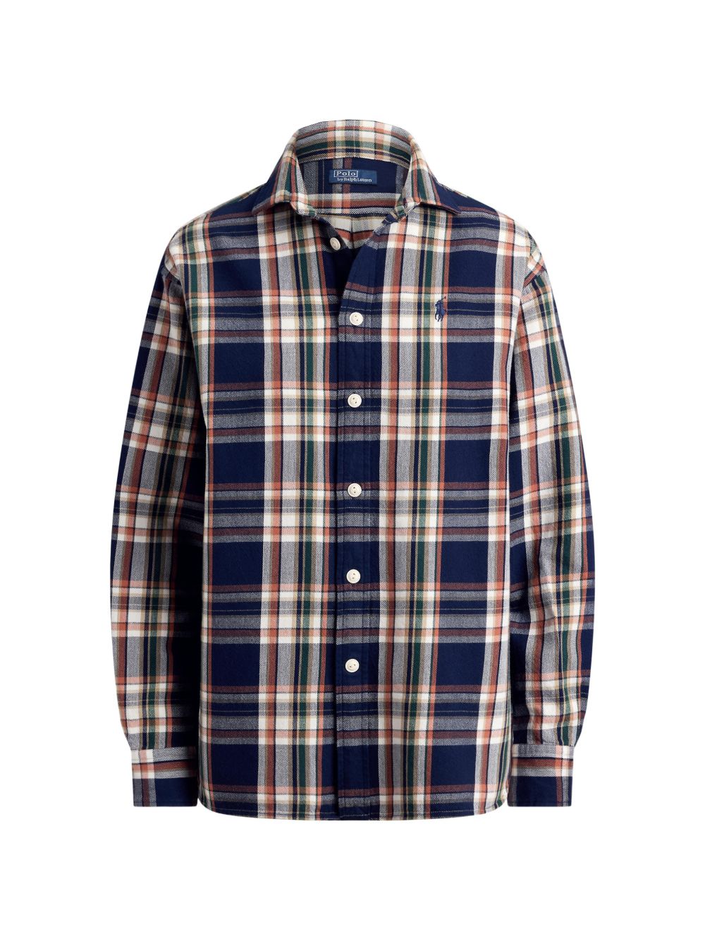 POLO RALPH LAUREN Camicia a quadri blu e arancione in cotone