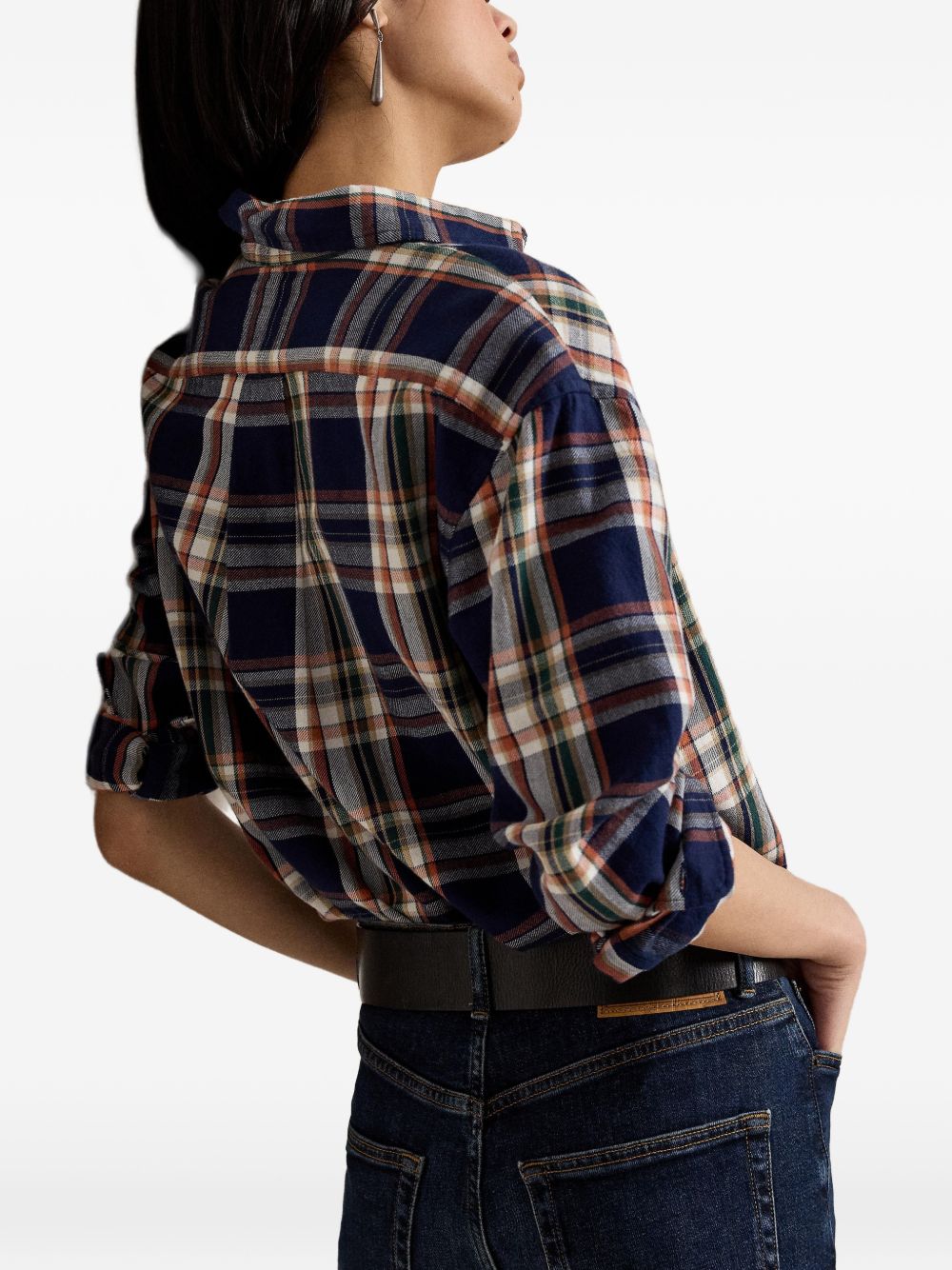 POLO RALPH LAUREN Camicia a quadri blu e arancione in cotone