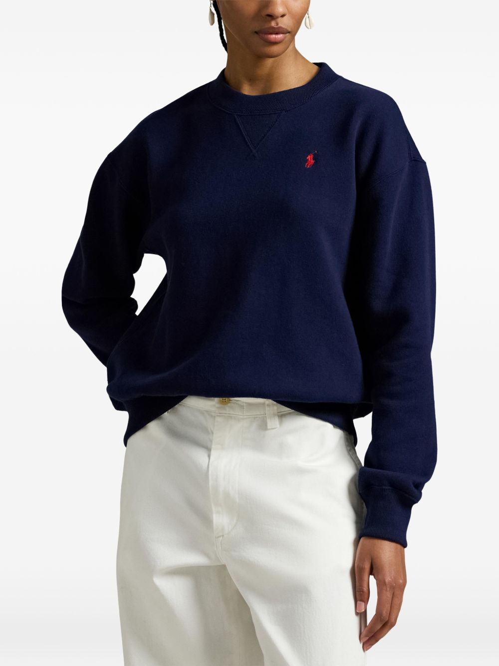 POLO RALPH LAUREN Maglia girocollo blu con logo ricamato