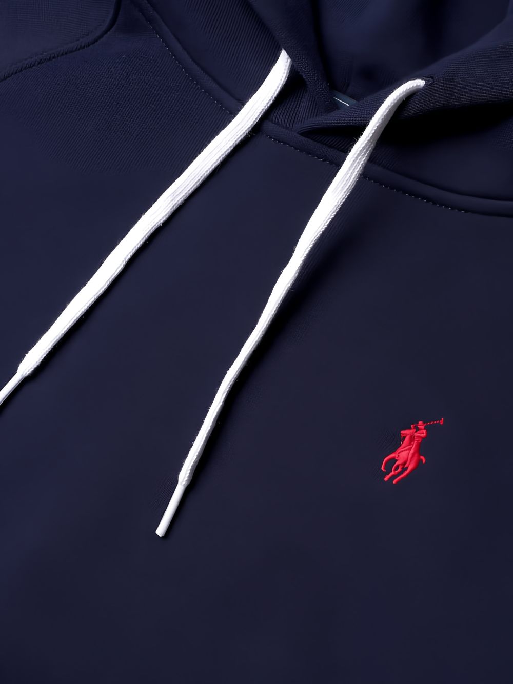 POLO RALPH LAUREN Felpa con cappuccio blu con logo rosso e tasca marsupio