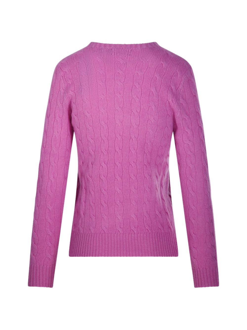 POLO RALPH LAUREN Maglia in lana viola girocollo con trama a trecce e logo ricamato