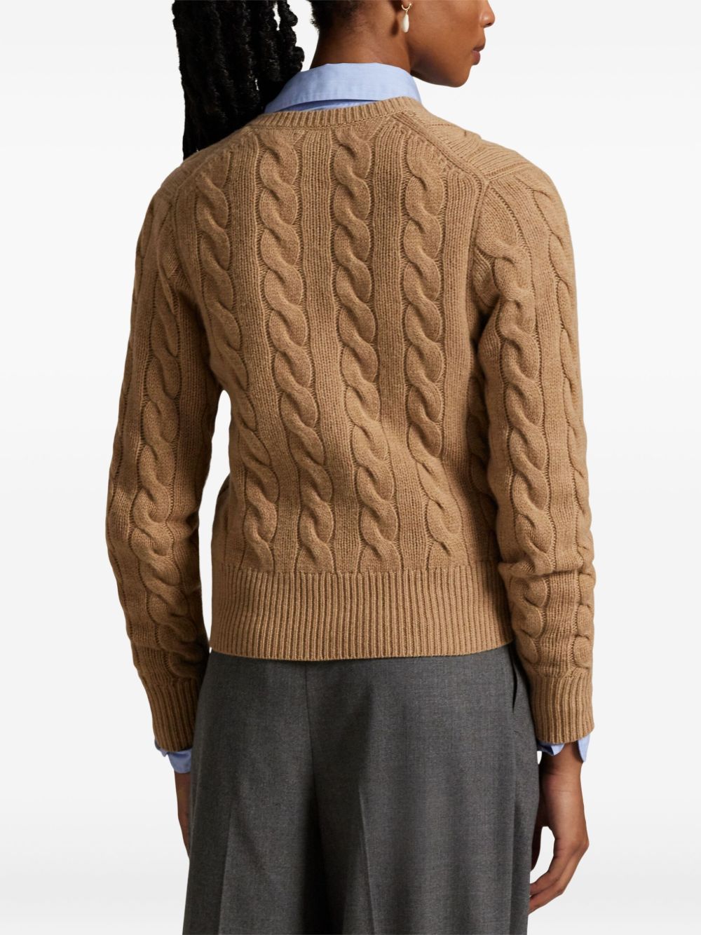 POLO RALPH LAUREN Cardigan in maglia marrone con logo ricamato