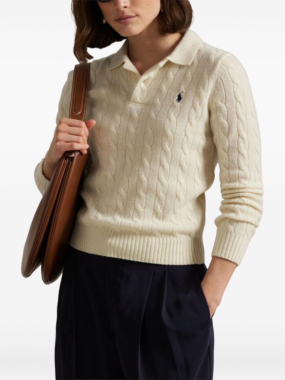 POLO RALPH LAUREN Maglia panna in lana con texture a trecce da donna