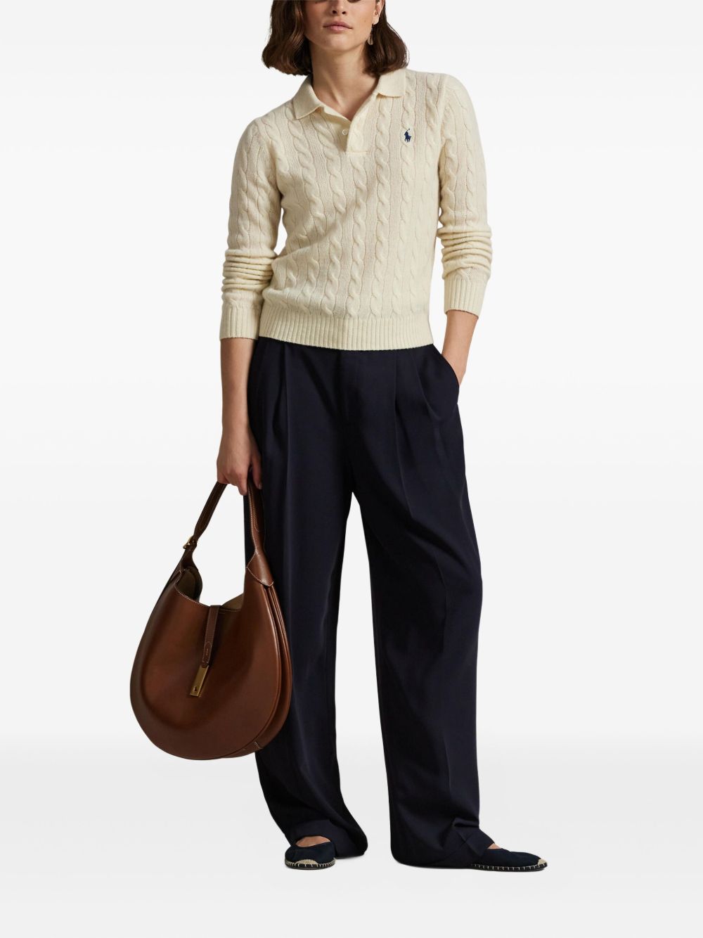 POLO RALPH LAUREN Maglia panna in lana con texture a trecce da donna