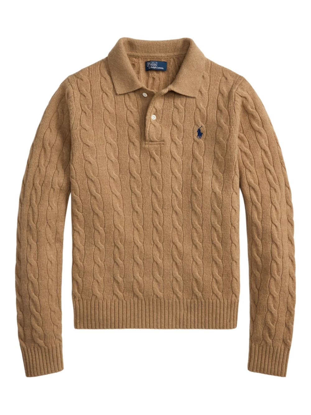 POLO RALPH LAUREN Maglia in lana marrone con colletto e trama a trecce