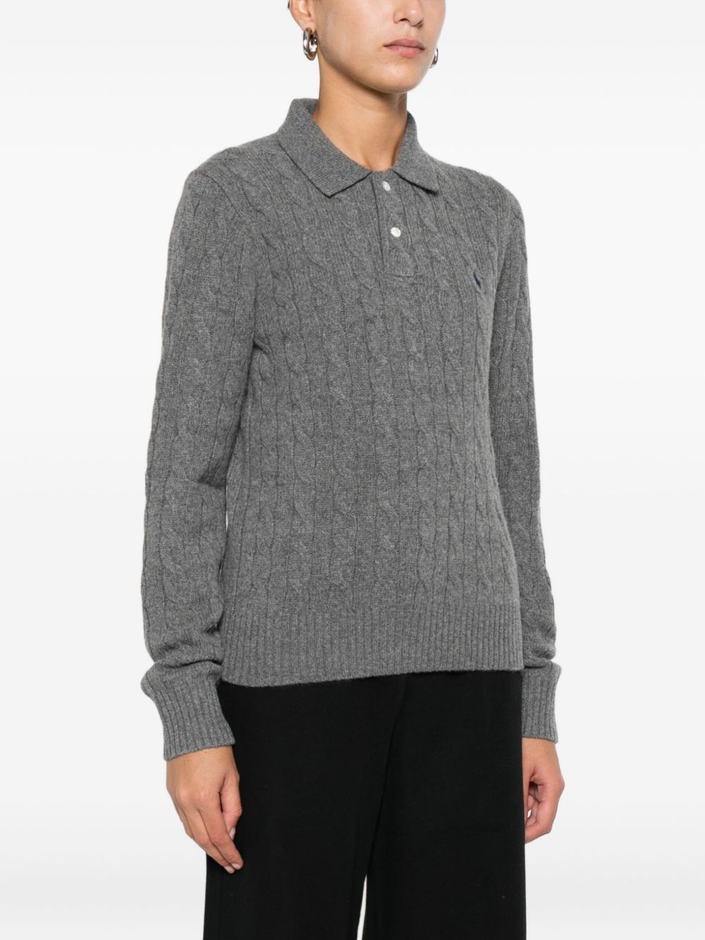 POLO RALPH LAUREN Maglia in lana grigia con colletto e trama a trecce