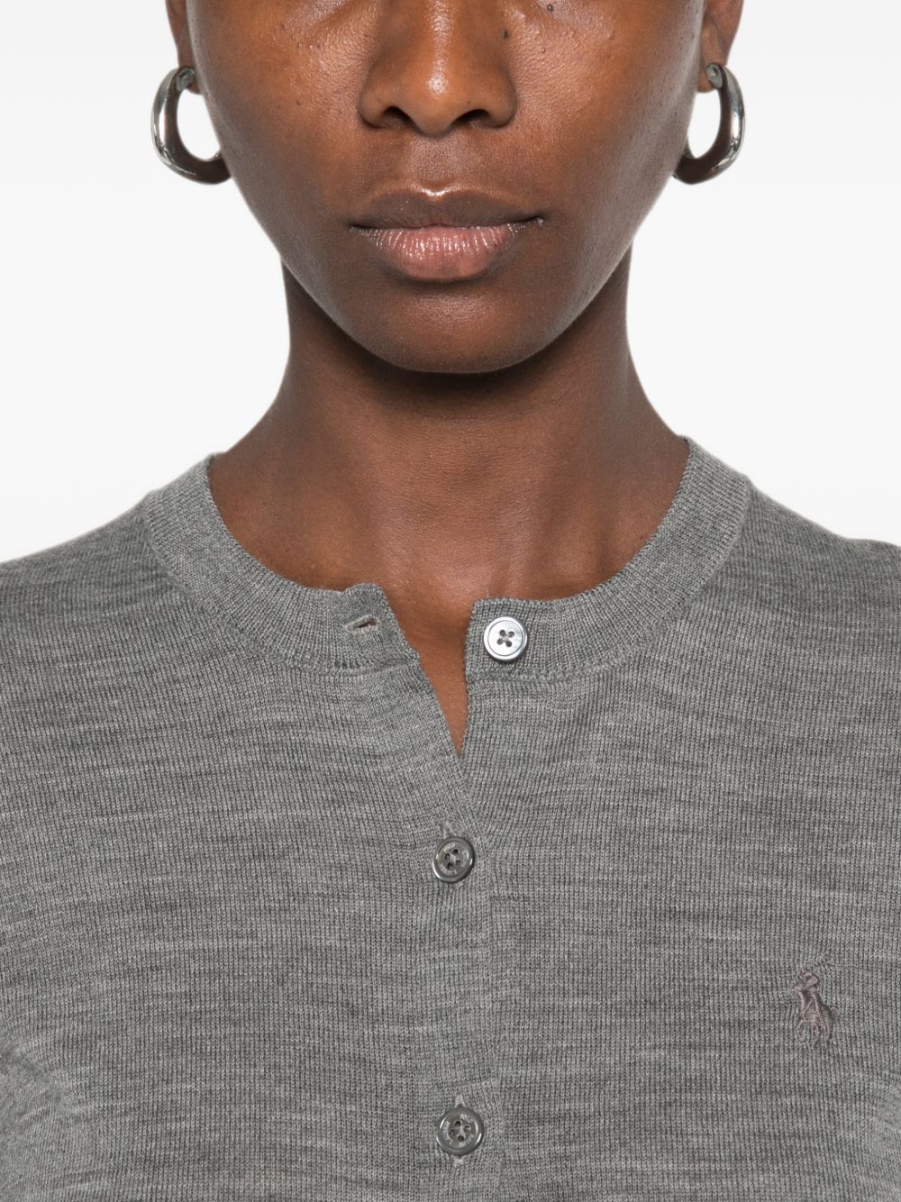 POLO RALPH LAUREN Cardigan grigio da donna in lana leggera