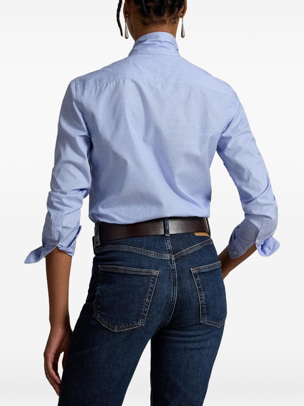 POLO RALPH LAUREN Camicia azzurra con cravattino integrato e logo ricamato