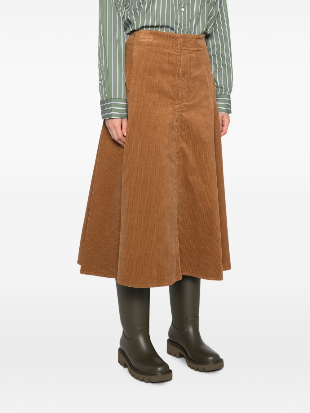 POLO RALPH LAUREN Gonna svasata in cotone a costine in velluto color cammello