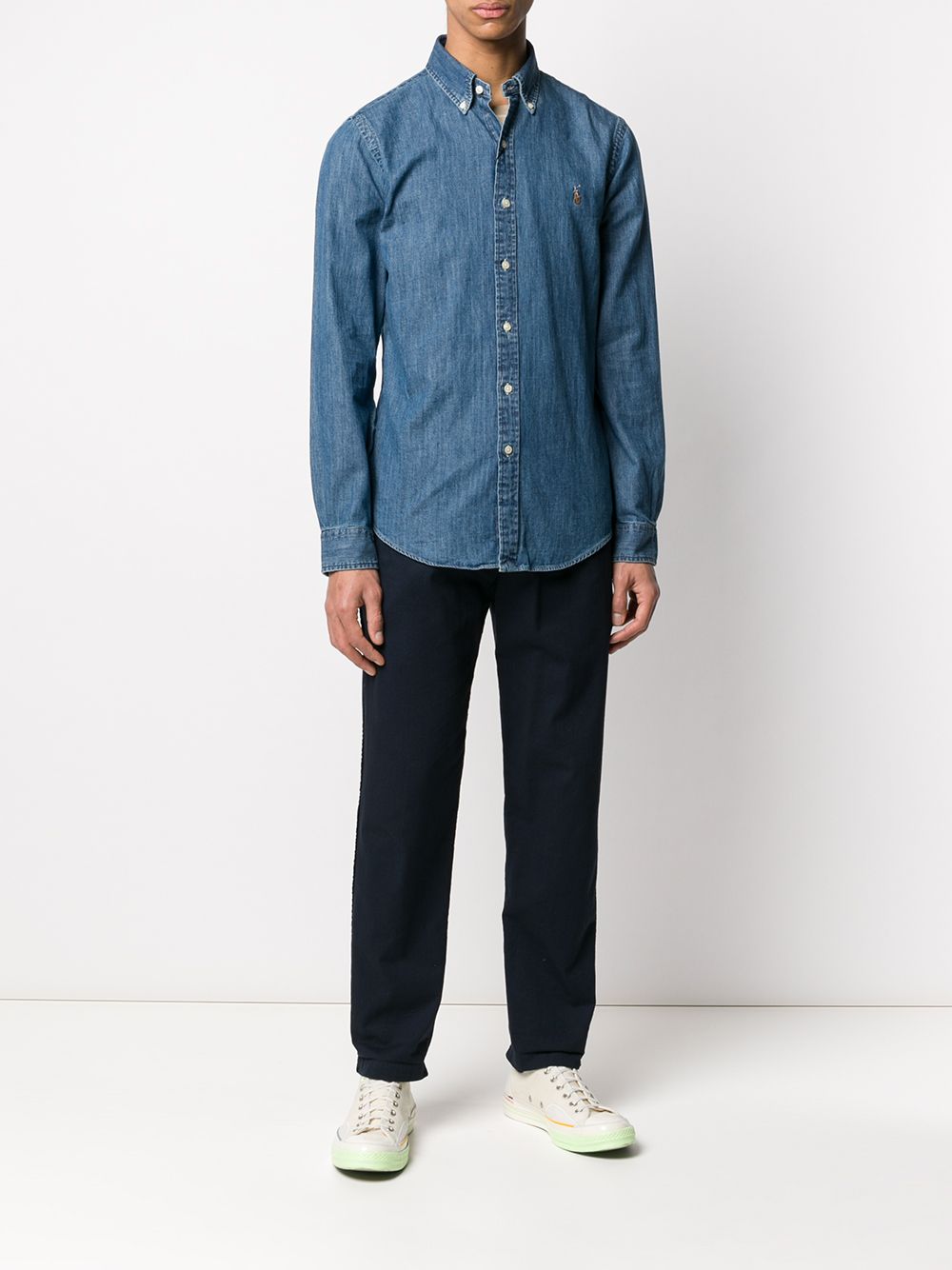 POLO RALPH LAUREN Camicia di jeans con logo ricamato da uomo firmato Polo Ralph Lauren<BR/>