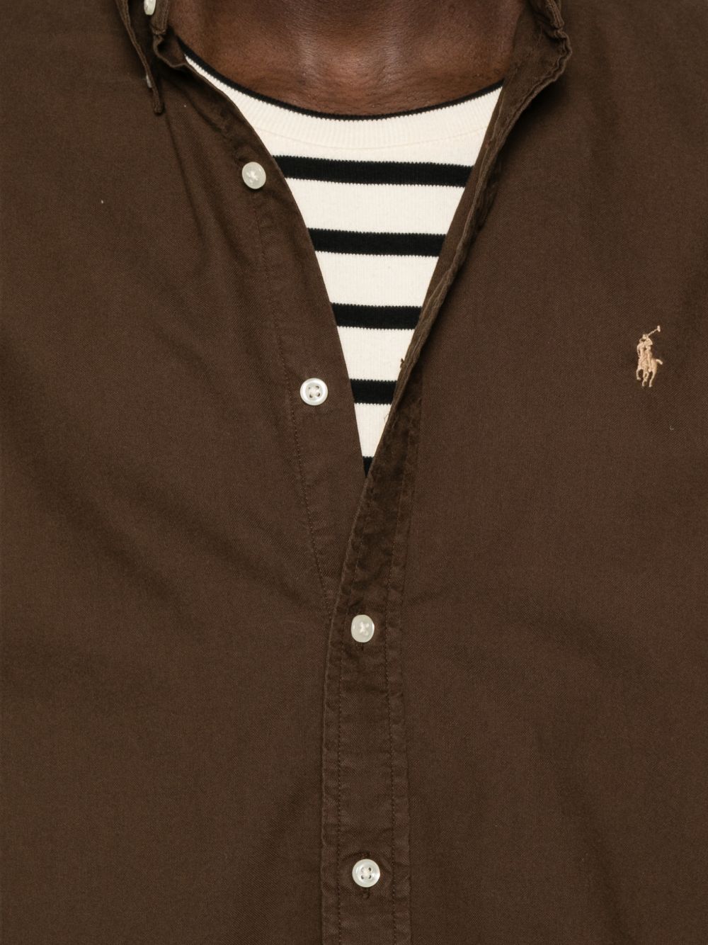 POLO RALPH LAUREN Camicia marrone con logo ricamato