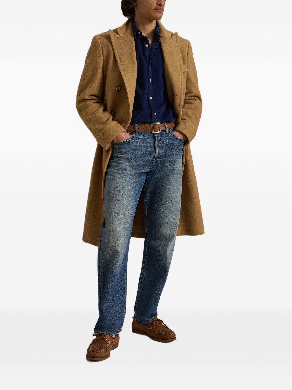 POLO RALPH LAUREN Camicia blu in velluto con logo ricamato