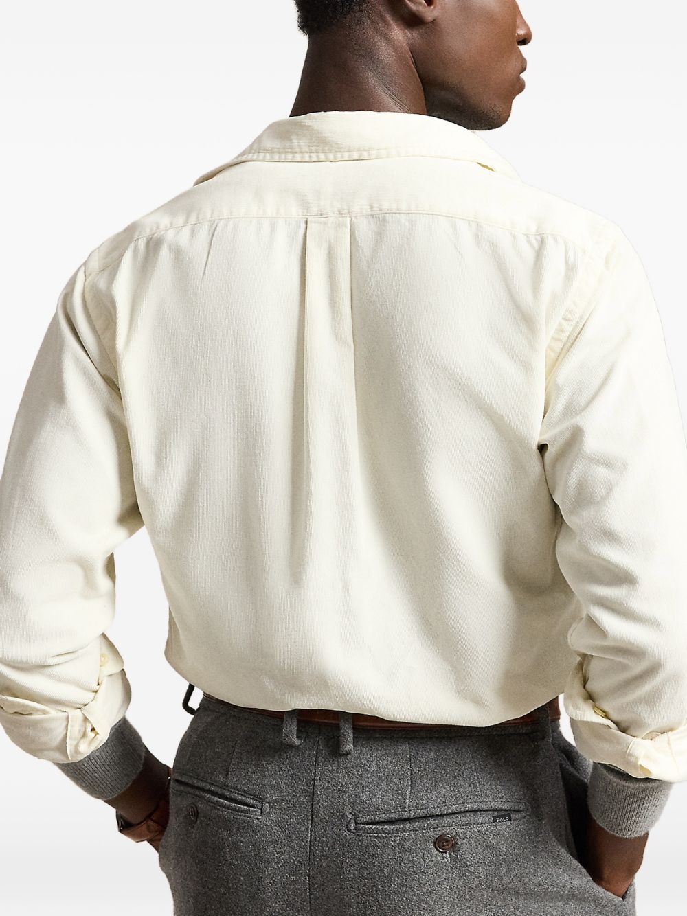 POLO RALPH LAUREN Camicia crema in velluto con logo ricamato