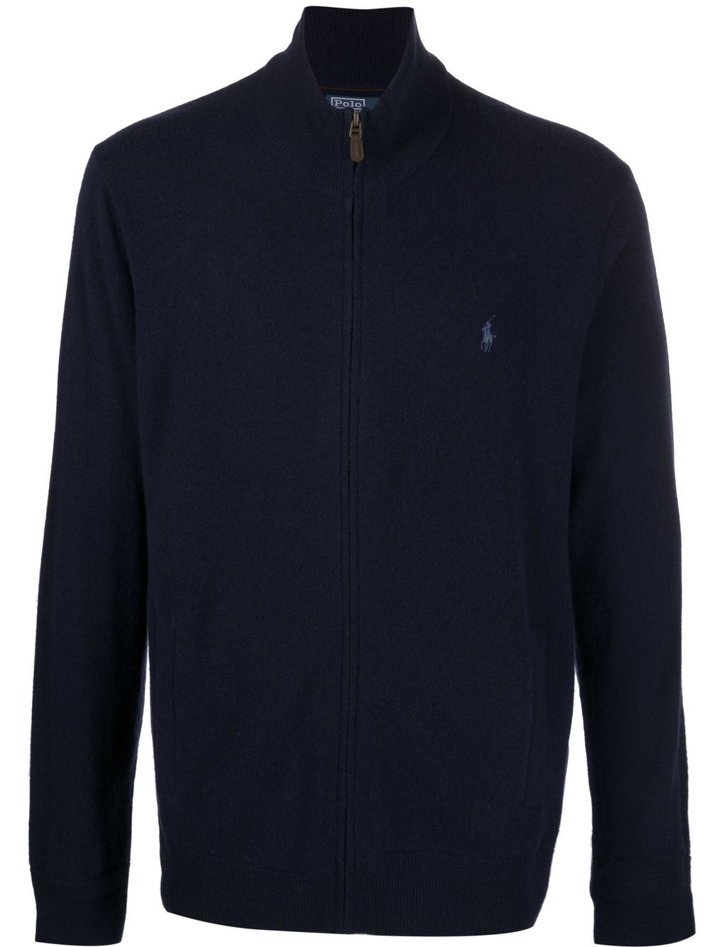 POLO RALPH LAUREN Cardigan con cerniera a collo alto in lana blu