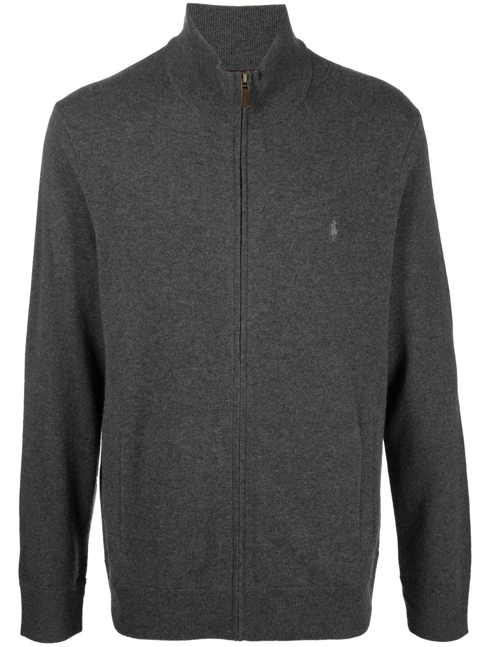 POLO RALPH LAUREN Cardigan con cerniera a collo alto in lana antracite