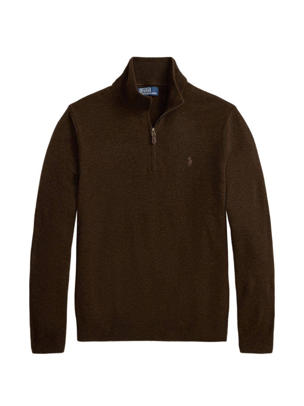 POLO RALPH LAUREN Maglia in lana marrone con zip sul collo