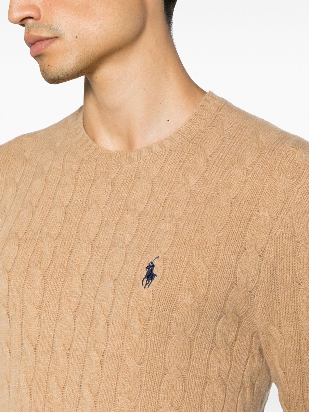 POLO RALPH LAUREN Maglia girocollo in cotone crema con texture intrecciata