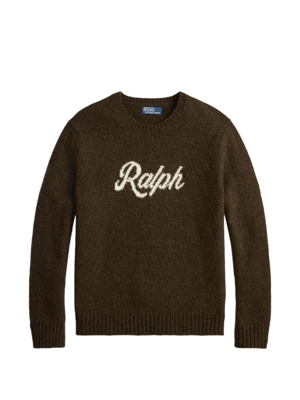 POLO RALPH LAUREN Maglia girocollo in lana misto cashmere marrone con logo Jacquard