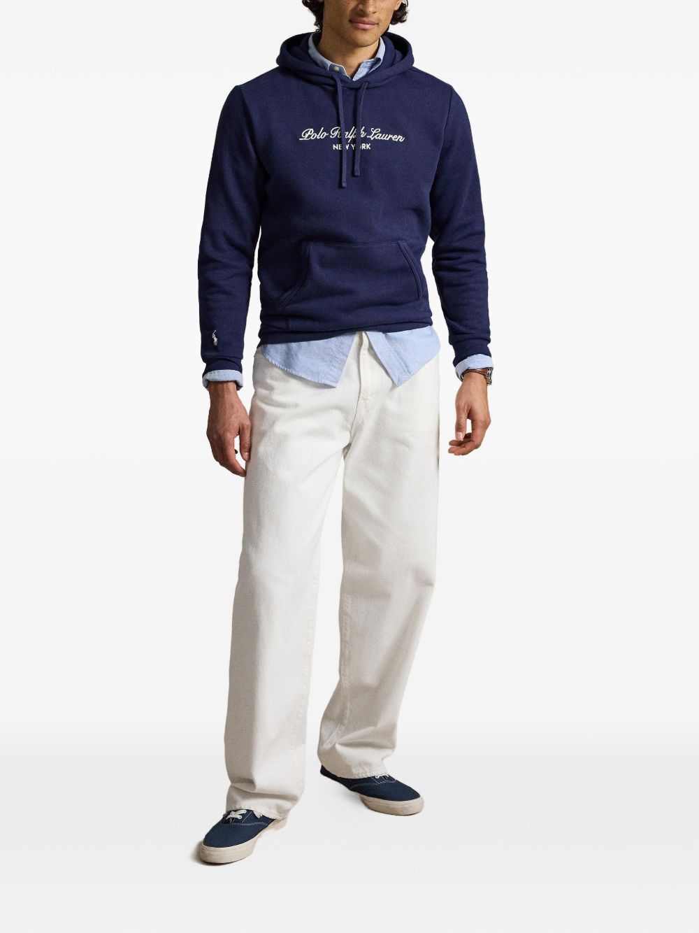 POLO RALPH LAUREN Felpa blu con cappuccio e tasca frontale marsupiale