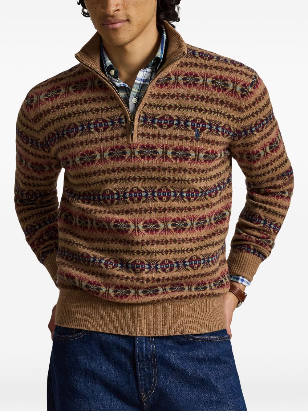 POLO RALPH LAUREN Maglia a collo alto con zip in lana con grafica e logo