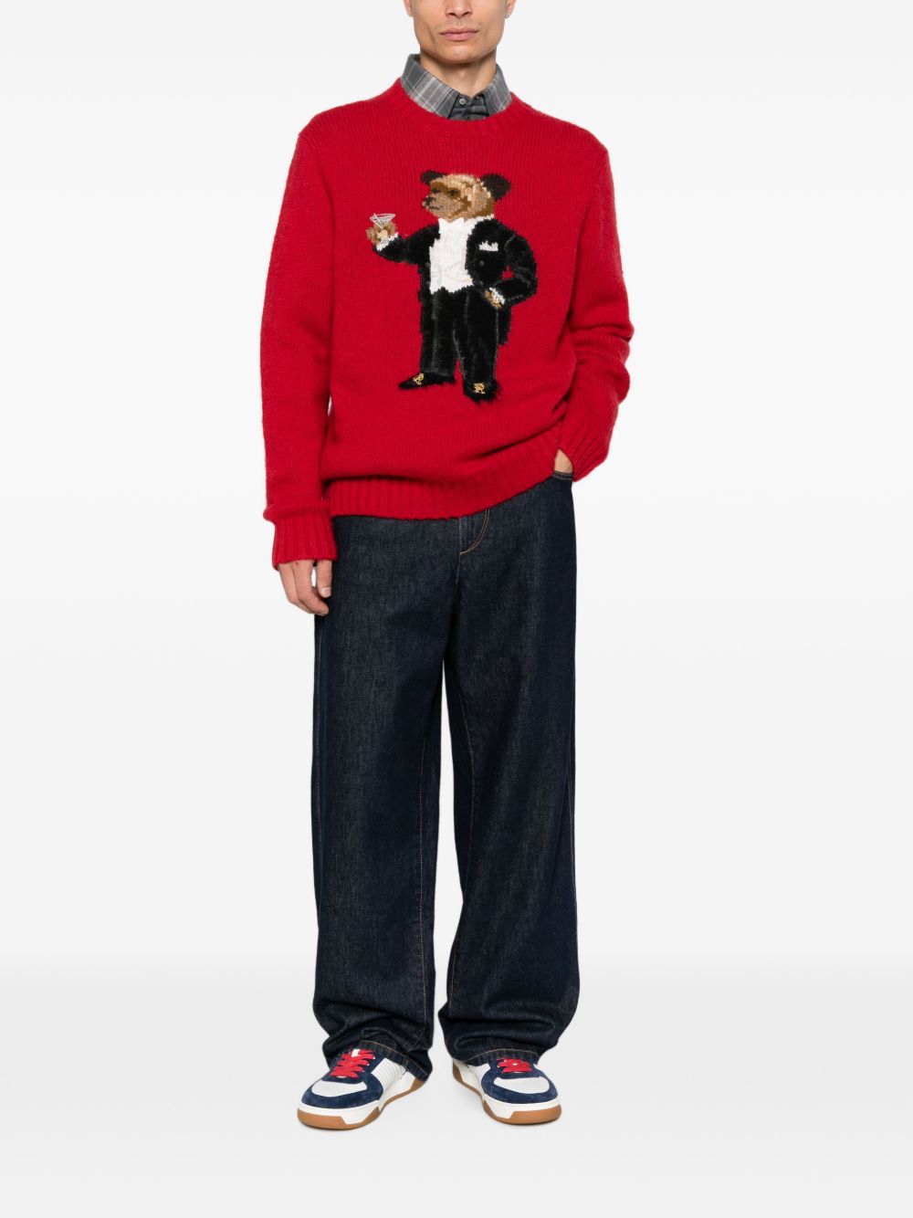 POLO RALPH LAUREN Maglia in lana rossa con Sir Bear ricamato