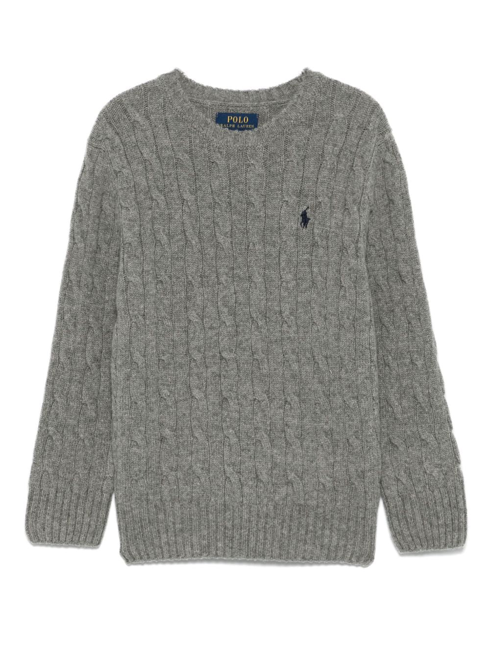 POLO RALPH LAUREN Maglia girocollo grigia in lana con texture a maglia intrecciata