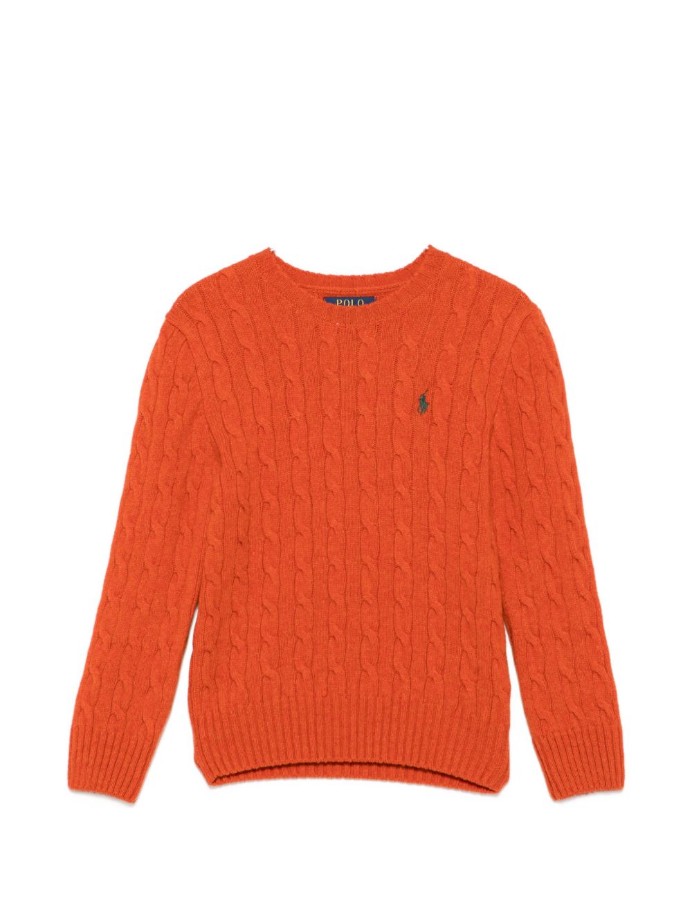 POLO RALPH LAUREN Maglia girocollo arancione in lana con texture a maglia intrecciata