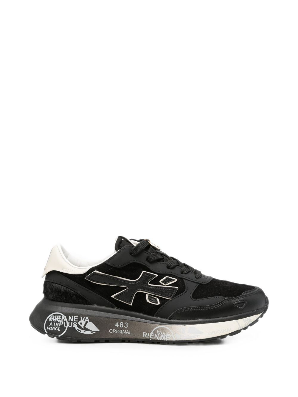 PREMIATA Sneakers in Pelle e Cavallino Nero e Panna con Suola Personalizzata