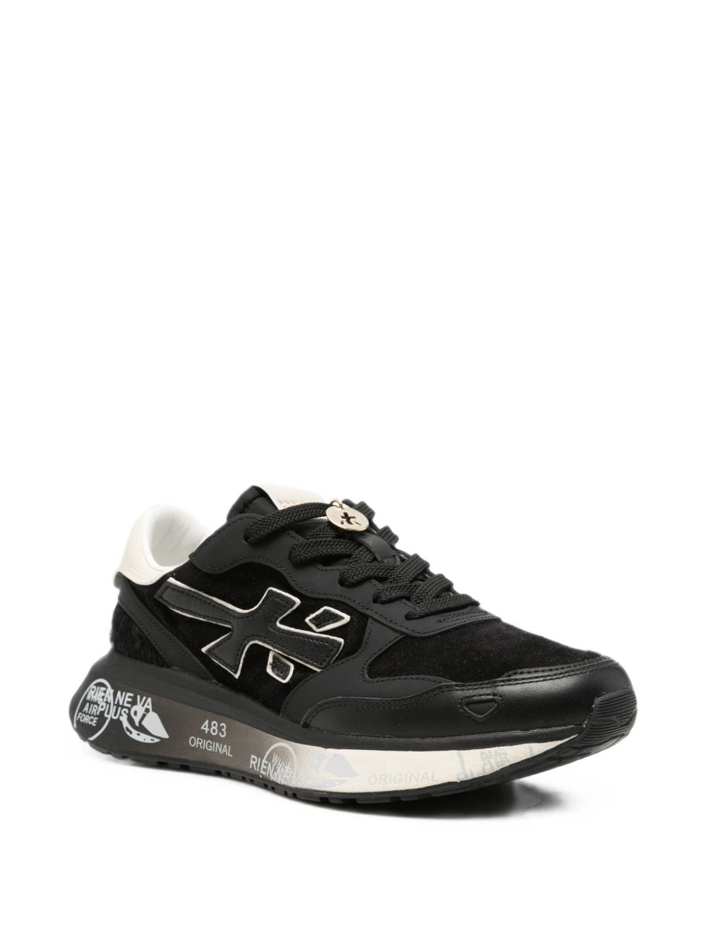 PREMIATA Sneakers in Pelle e Cavallino Nero e Panna con Suola Personalizzata