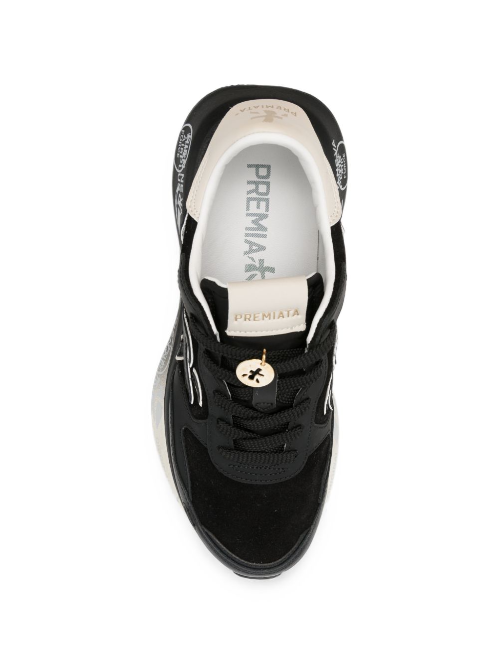 PREMIATA Sneakers in Pelle e Cavallino Nero e Panna con Suola Personalizzata