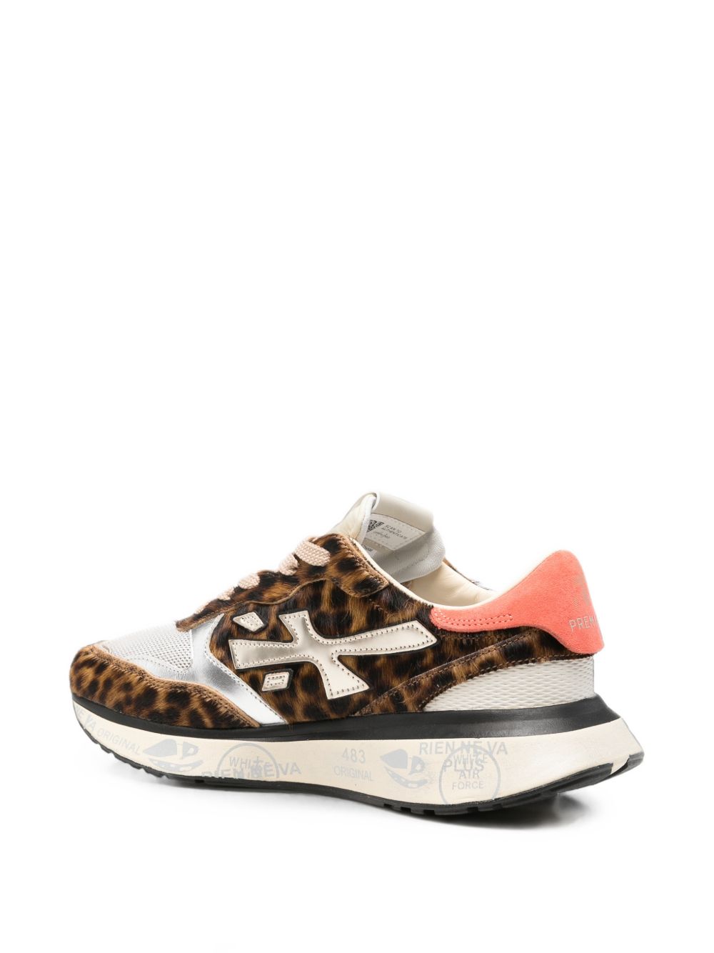 PREMIATA Sneakers in Cavallino, Pelle e Mesh Marrone, Panna e Rosa con Dettaglio Gioiello