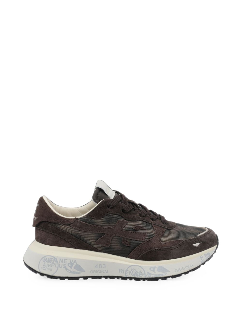 PREMIATA Sneakers in Suede e Tessuto Marroni con Dettagli Panna e Animalier