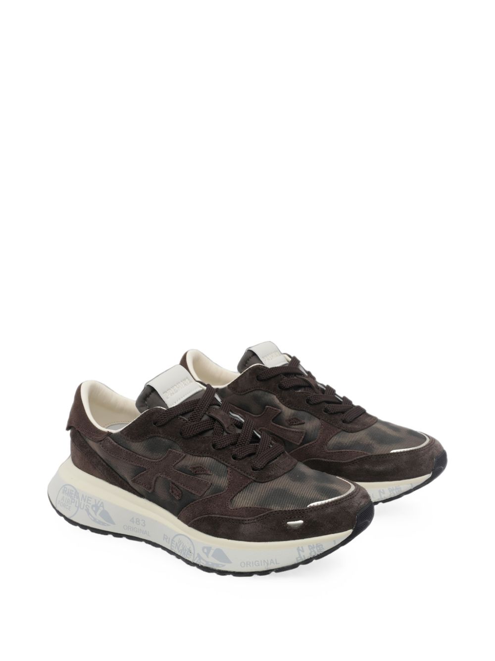 PREMIATA Sneakers in Suede e Tessuto Marroni con Dettagli Panna e Animalier