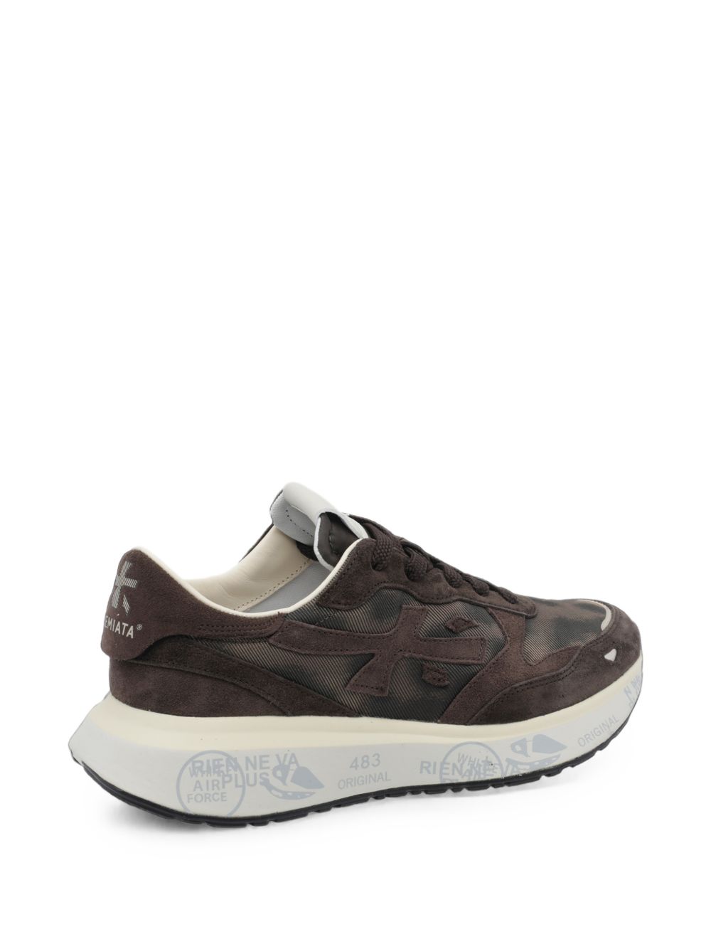 PREMIATA Sneakers in Suede e Tessuto Marroni con Dettagli Panna e Animalier