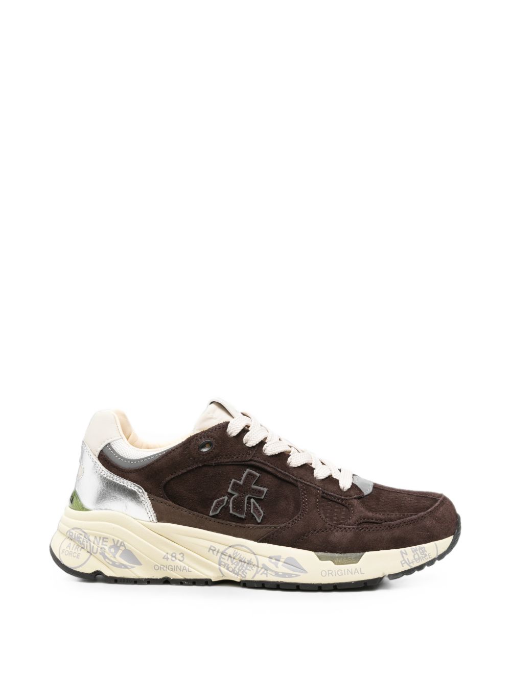 PREMIATA Sneakers Mased marroni con dettagli argentati e inserti in suede
