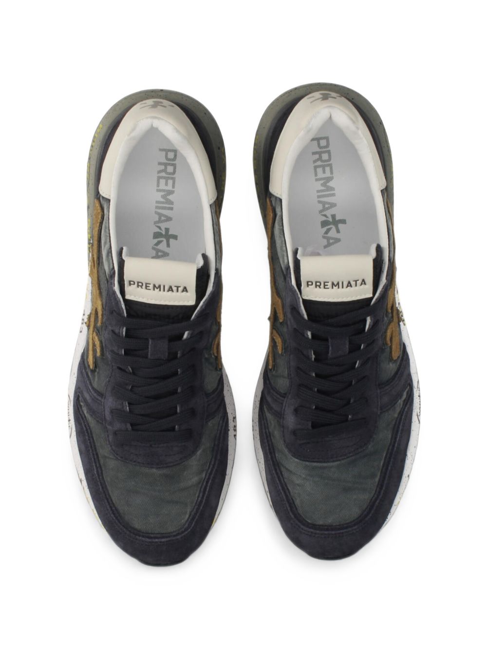PREMIATA Sneakers blu in suede con dettagli e logo arancione