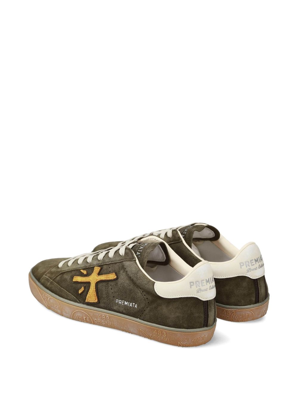 PREMIATA Sneakers Steven verde militare con logo arancione
