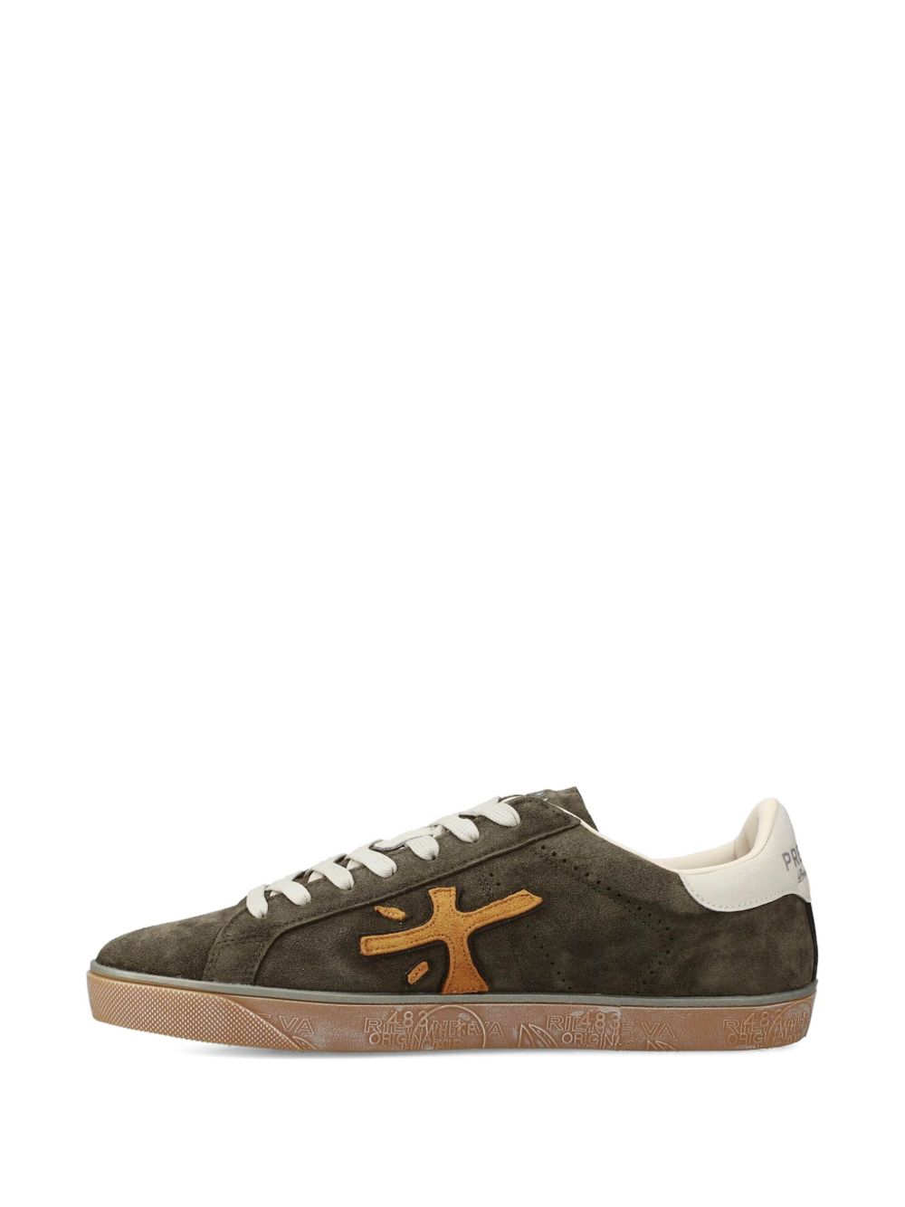 PREMIATA Sneakers Steven verde militare con logo arancione