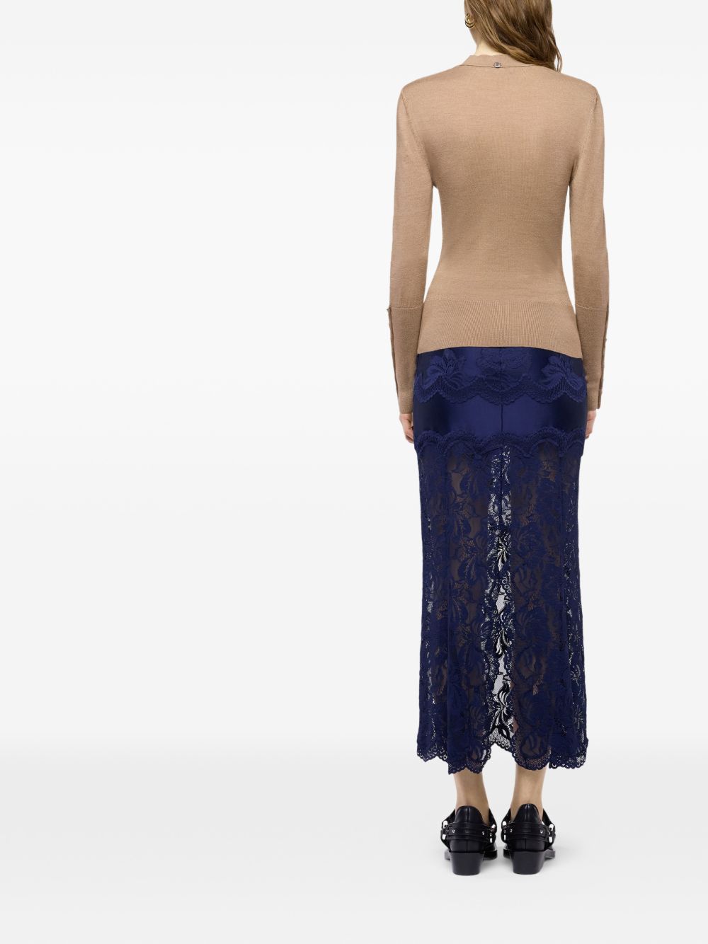 RABANNE Gonna midi in pizzo blu navy