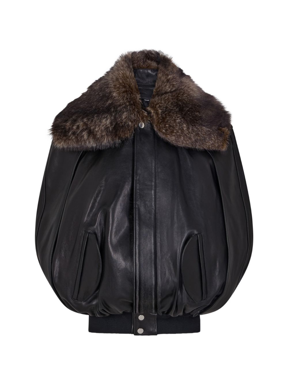 RABANNE Giacca Mantella in Pelle d'Agnello Nera con Collo Removibile in Shearling
