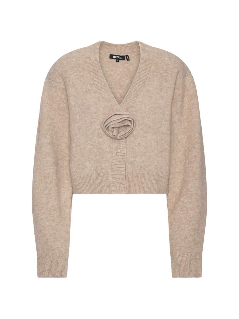 ROTATE Cardigan beige in maglia con fiore