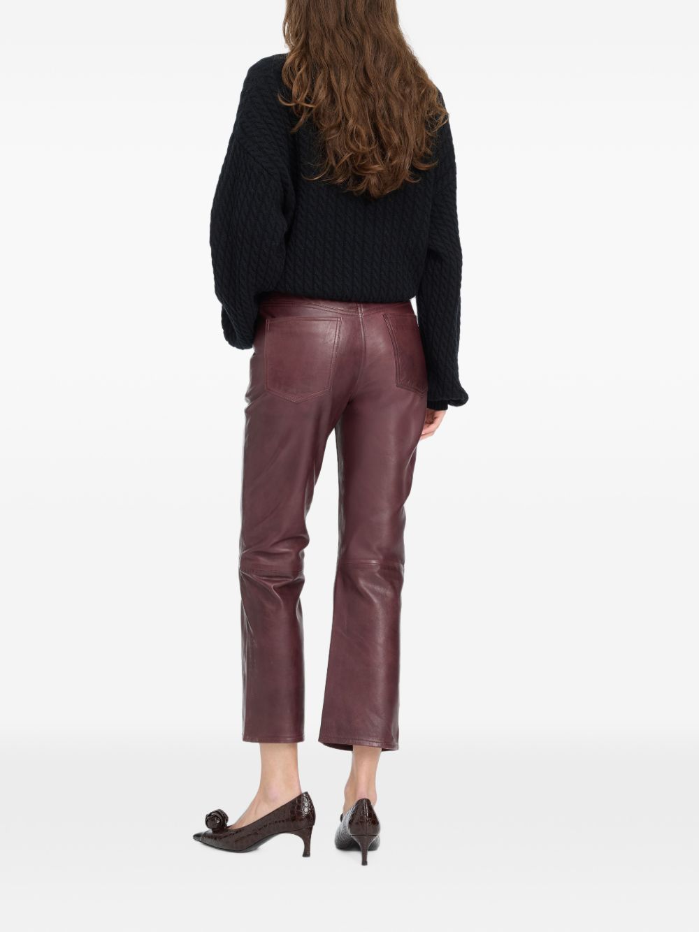 ROTATE Pantaloni in pelle modello capri color mogano