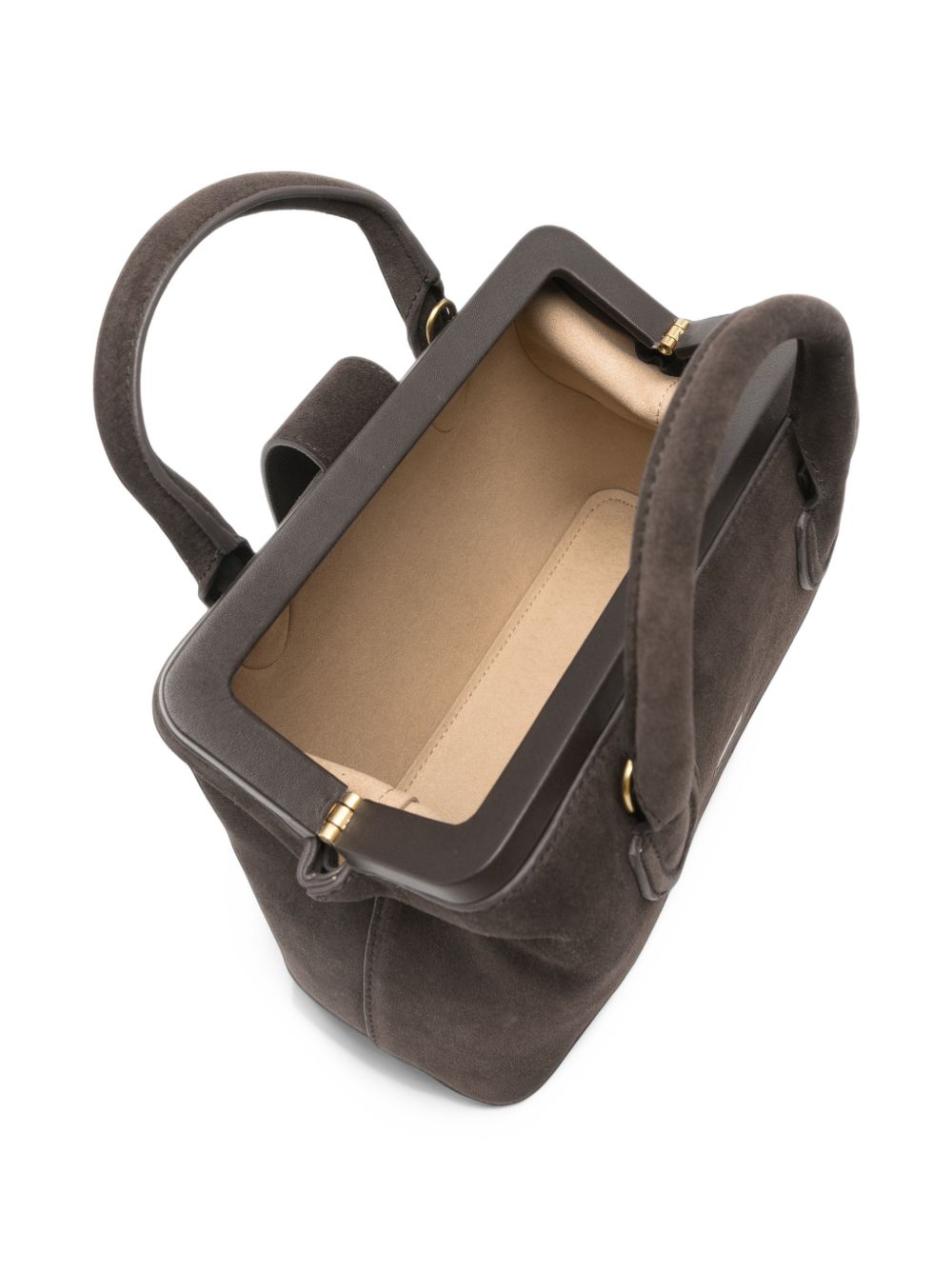 SCHELL Borsa a mano piccola color cioccolato in pelle scamosciata con tracolla removibile