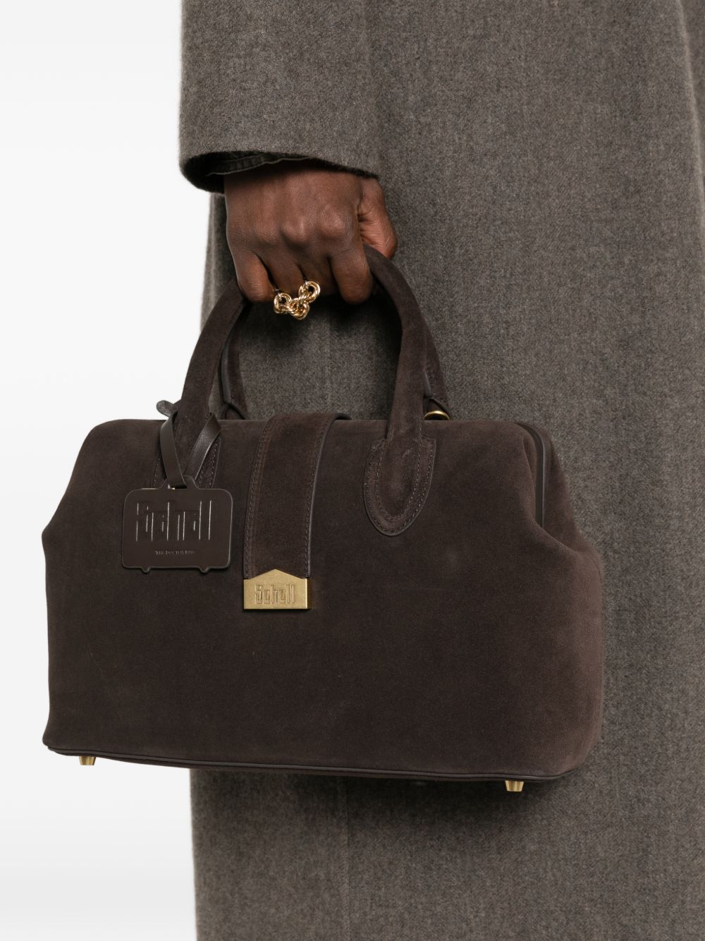SCHELL Borsa a mano media in pelle scamosciata marrone scuro