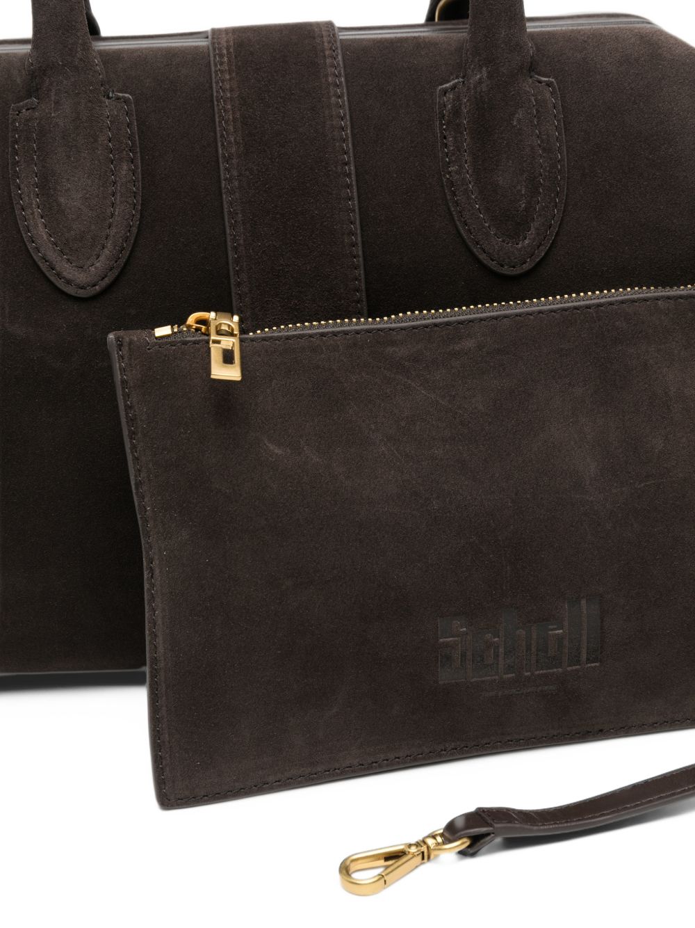 SCHELL Borsa a mano media in pelle scamosciata marrone scuro